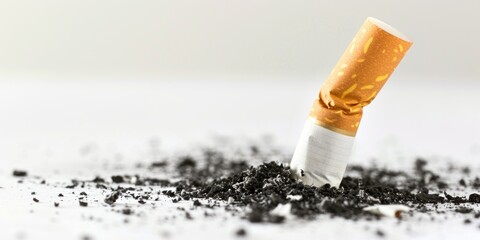 A single broken cigarette sits on a monochromatic surface, representing the choice to stop smoking with space for motivational text