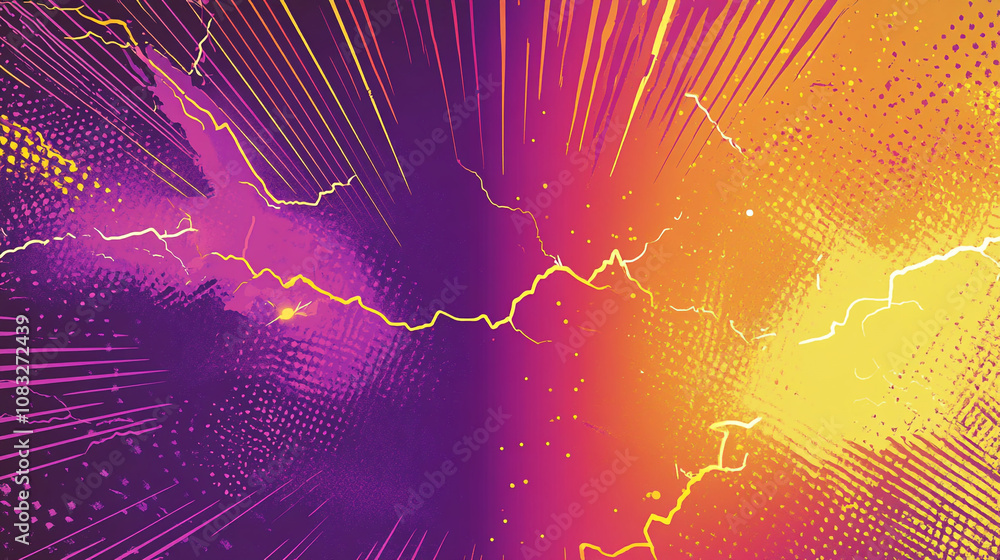Poster colorful abstract background with dynamic lightning patterns in vibrant purple and orange hues