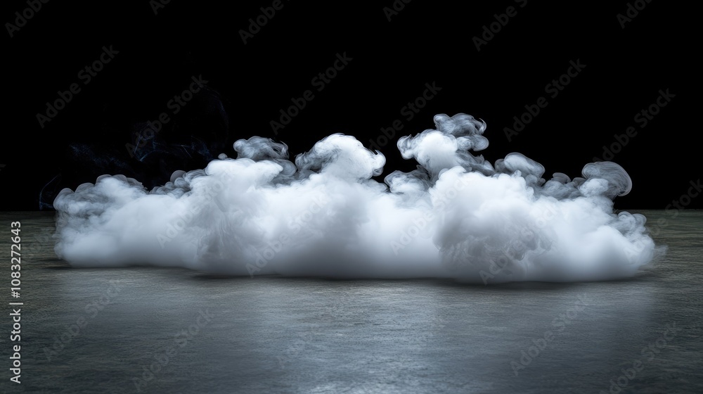Poster ethereal white smoke clouds floating above reflective surface against dark background ideal for atmo