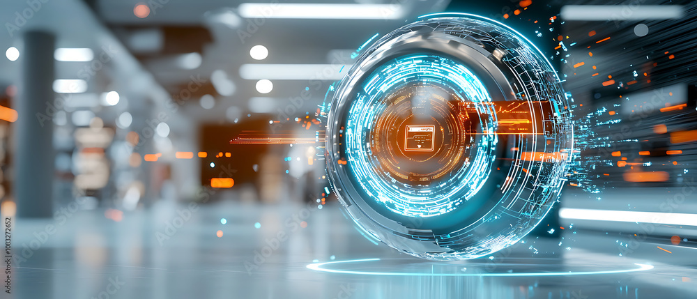 Poster digital payment innovation futuristic space 3d visualization modern environment dynamic perspective 