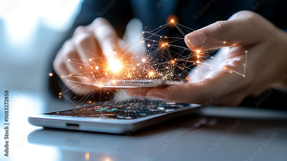 Poster engaging digital payment action modern setting mobile interaction tech environment close-up viewpoin