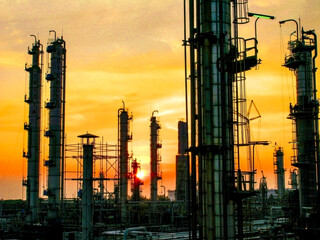 Silhouette of the Oil Refining and Petrochemical Industries, Technology to burn natural gas and generate electricity or electrical energy
