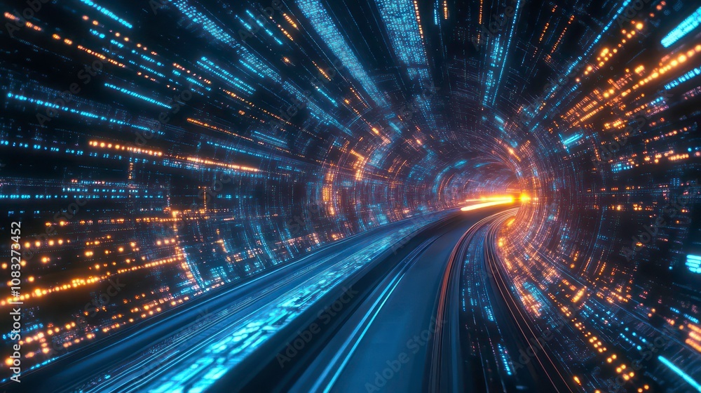 Canvas Prints abstract digital tunnel with bright light at the end, representing a digital journey or future techn