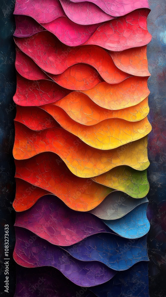 Poster colorful layered waves in vibrant hues create a dynamic visual effect.