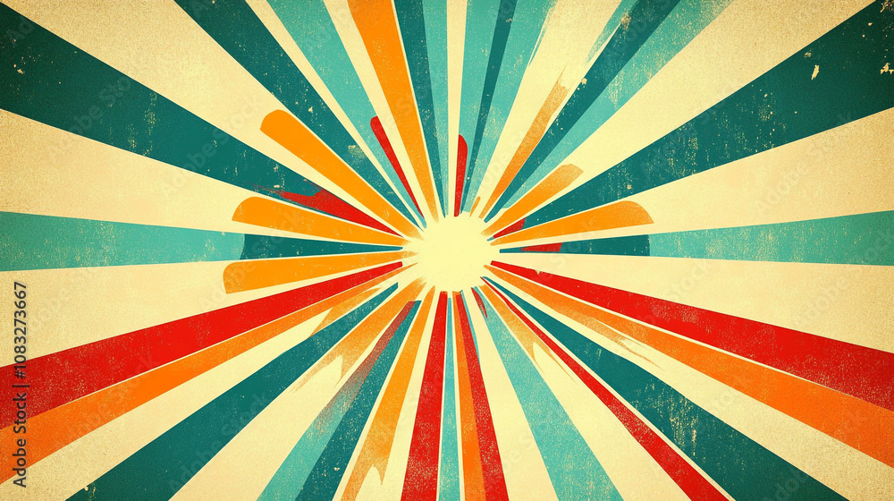 Poster colorful radial patterns burst outward from the center in a vibrant display of artistic design