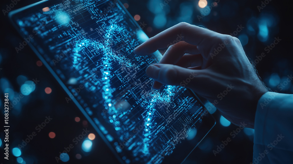 Poster medical technology concept with doctor using tablet and network connection interface on hologram