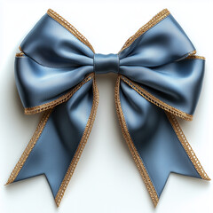 Elegant Dusty Blue Bow with Gold Trim 