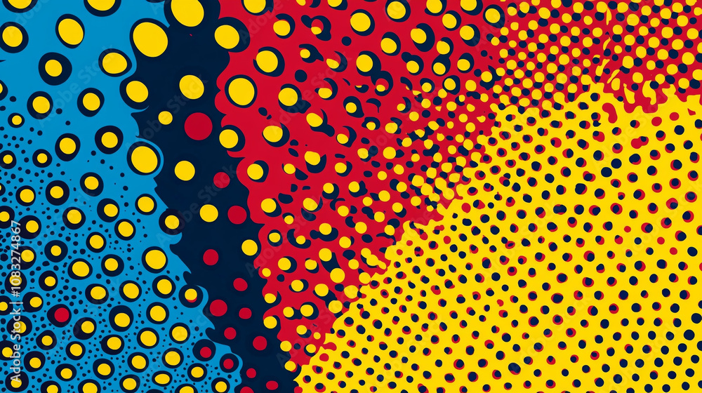 Poster vibrant abstract pattern featuring bold colors and dynamic shapes in dot design