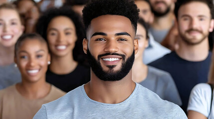 Obraz premium Group smiling people community event portraits indoor environment close-up view connection and unity