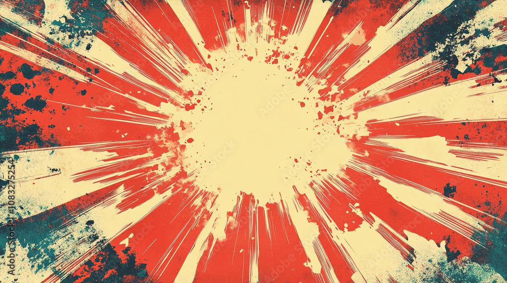 Poster abstract explosion design with rays in red and yellow colors showcasing dynamic energy and movement