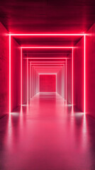 Fototapeta premium Red background, empty room with red lights