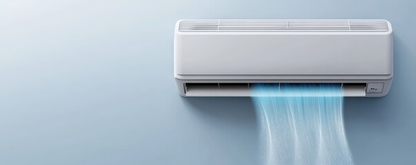 Obraz premium Modern air conditioner with flowing cool air in a minimal setting.