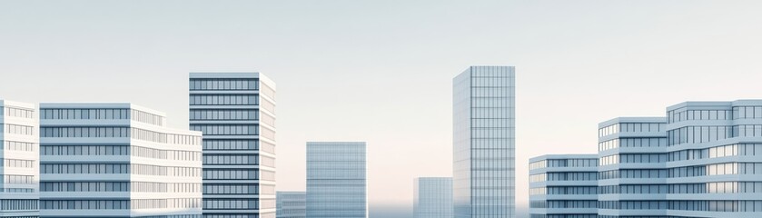 Obraz premium Modern skyline with glass buildings under a clear sky.