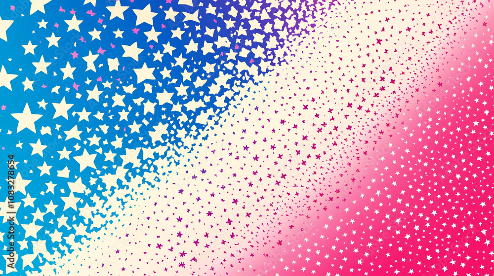 Poster colorful pattern of stars blending in a gradient from blue to pink with a lively atmosphere