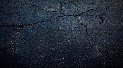 Obraz premium Close-up of dark asphalt road with hints of deep indigo undertones, capturing rough texture and small cracks in seamless tarmac background