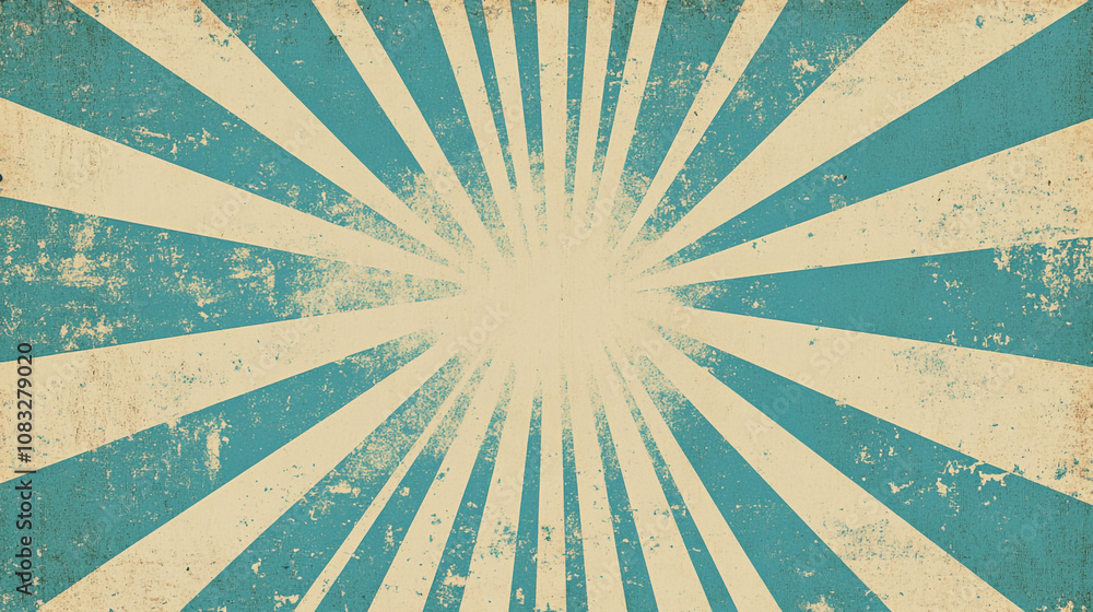 Aufkleber blue and cream sunburst pattern with rays spreading from the center creating a vintage effect