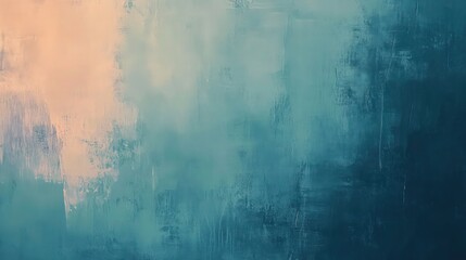 Cyan background blended with hints of deep green, peach, and lavender in a textured, hand-painted style, creating an abstract and serene visual effect,