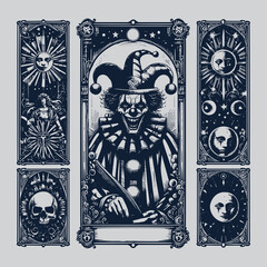 dark fantasy clown tarot card