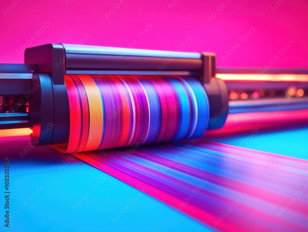 Aufkleber vibrant color roller in motion creating beautiful patterns.