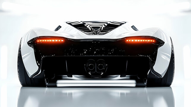 White Sports Car Rear View 3D Illustration