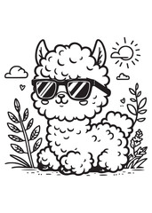 Fototapeta premium Cute deer wearing glasses coloring page design education