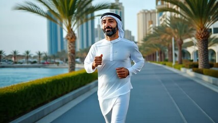 Man Running on a Beachfront Path - Powered by Adobe