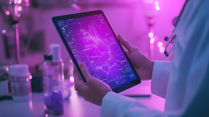 Fototapeta premium Tablet-based medical application offering live health screenings for instant wellness insights