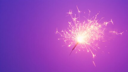 Shiny bright burning bengal fire party sparkler on vibrant purple background with glowing sparks and festive atmosphere, perfect for new year celebration themes, holiday greeting cards, and party invi