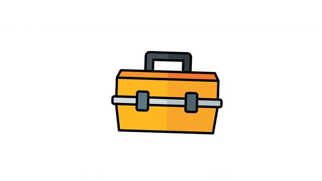 Animated toolbox with metallic latches, carrying handle, various tools inside. Perfect for construction, repair, and maintenance concepts in design projects