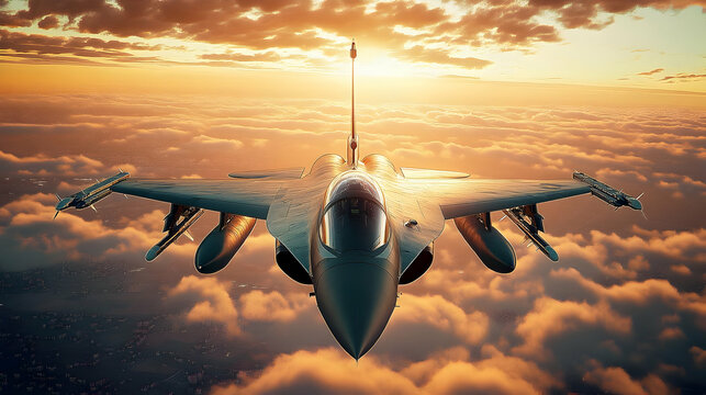 Jet Fighter Sunset Clouds Realistic Image