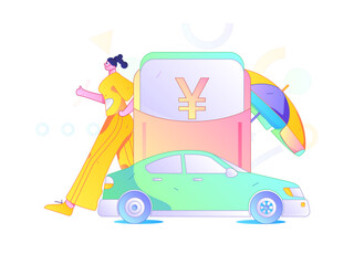 Naklejka premium Flat vector concept operation hand drawn illustration of people taking a taxi 