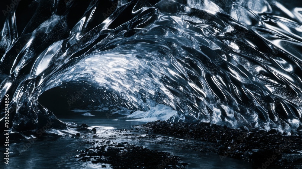 Aufkleber a surreal image of intricate ice caves illuminated by reflections of sunlight in vatnaj枚kull, icelan