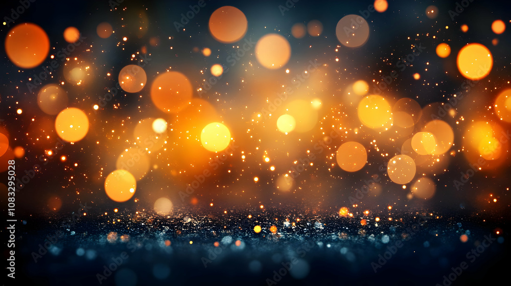 Poster abstract background with golden bokeh and glitter