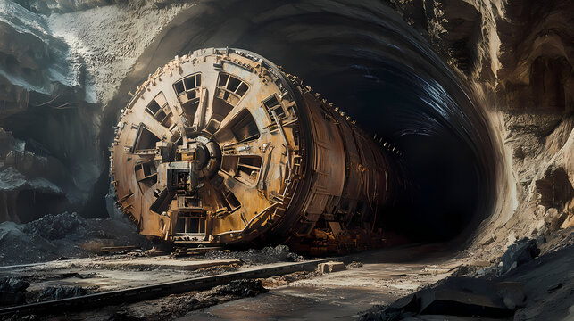 Large tunnel boring machine in a subterranean environment. Subterranean. Illustration