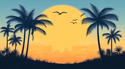 Fototapeta premium 南国の夕方と夕日