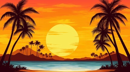 Obraz premium 南国の夕方と夕日