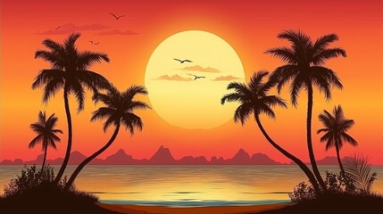 Obraz premium 南国の夕方と夕日