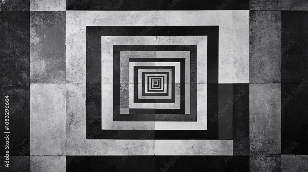 Poster offset concentric squares in monochrome
