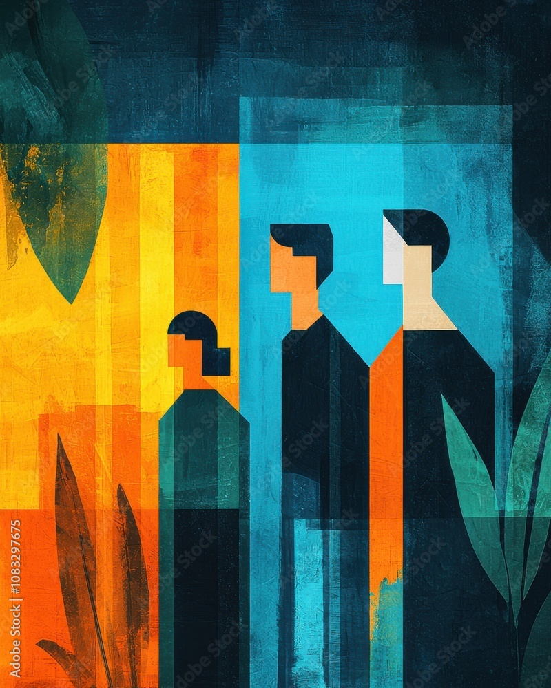 Poster group interaction abstract setting digital art colorful environment artistic viewpoint human connect