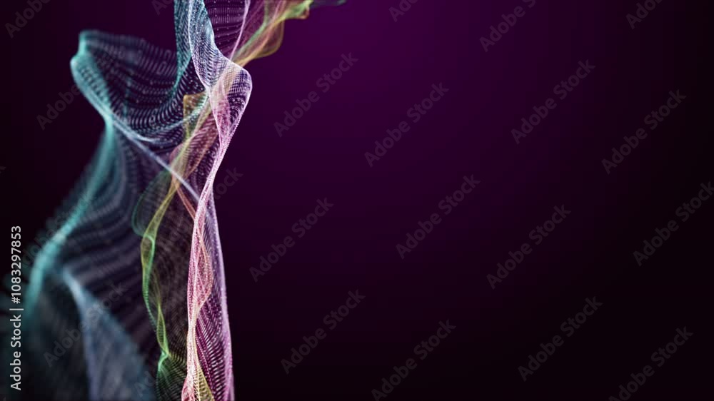 Poster fantastic video animation with particle wave object in slow motion and space for text, 4096x2304 loo