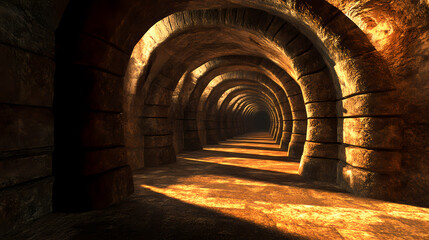 Naklejka premium 3d rendering of a tunnel within an ancient gold mine. Subterranean. Illustration