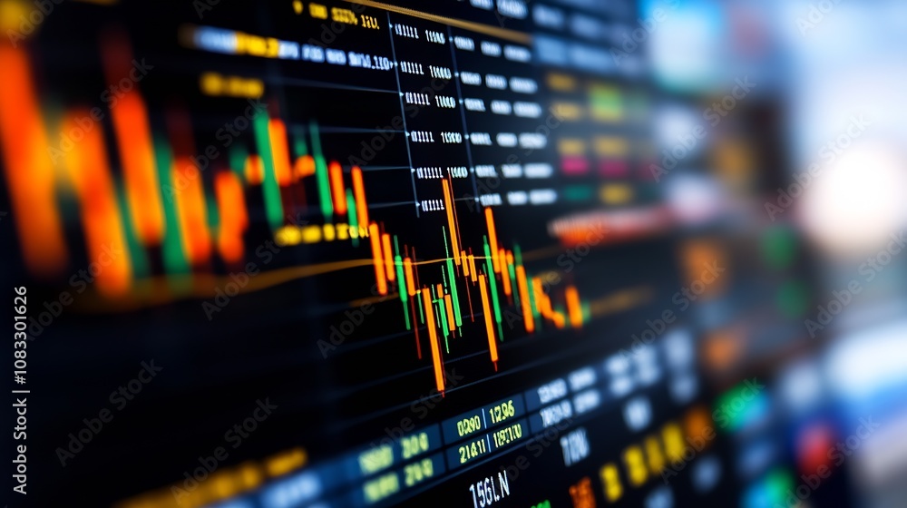 Poster Dynamic stock market graphs displaying fluctuating data in contemporary financial analysis : Generative AI