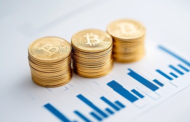Gold Bitcoin Stacks on Financial Chart Symbolizing Cryptocurrency Investment Growth : Generative AI