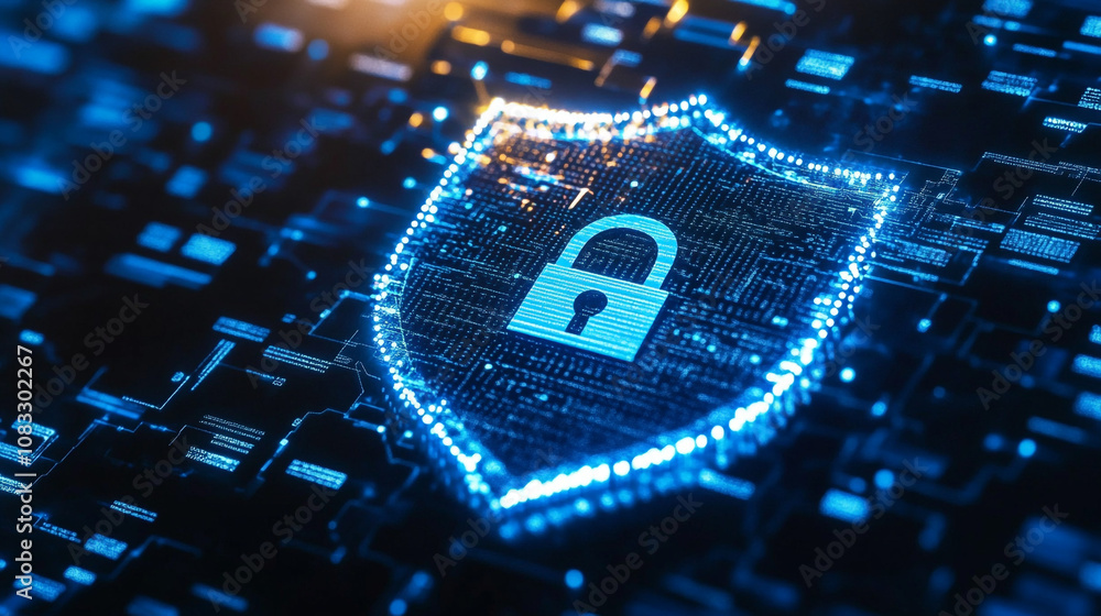 Aufkleber digital shield symbolizing cybersecurity and data protection in a technological environment
