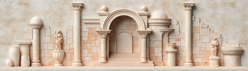 Obraz premium Intricate display of Renaissance architecture featuring columns, arches, and sculptures. This stunning design showcases detailed craftsmanship and historical elegance