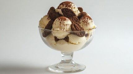 Delicious Tiramisu Ice Cream Dessert in Glass Bowl