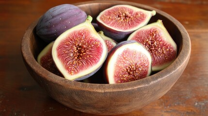 Fresh Figs in Wooden Bowl Close-Up