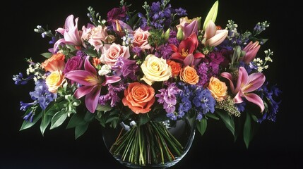 Colorful Floral Arrangement in Glass Vase