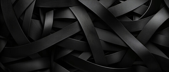 Fototapeta premium Black rubber strips in a pile, abstract dark background, generative AI