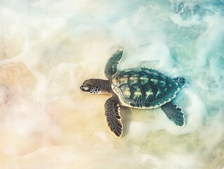 A peaceful sea turtle swimming in clear waters.